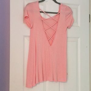 Pink short sleeve open back shirt